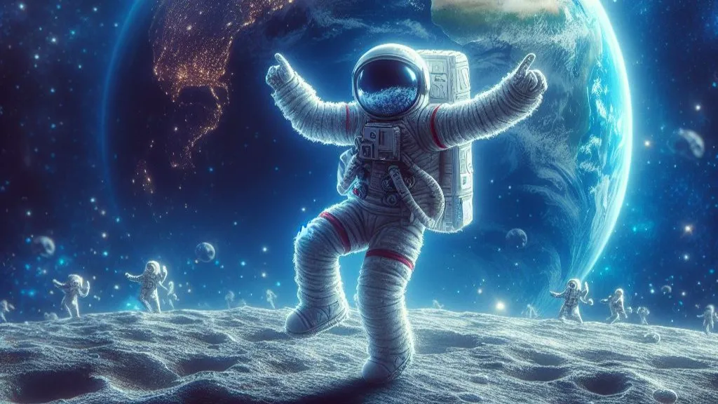 크레이터 위를 떠다니는 인물 일러스트