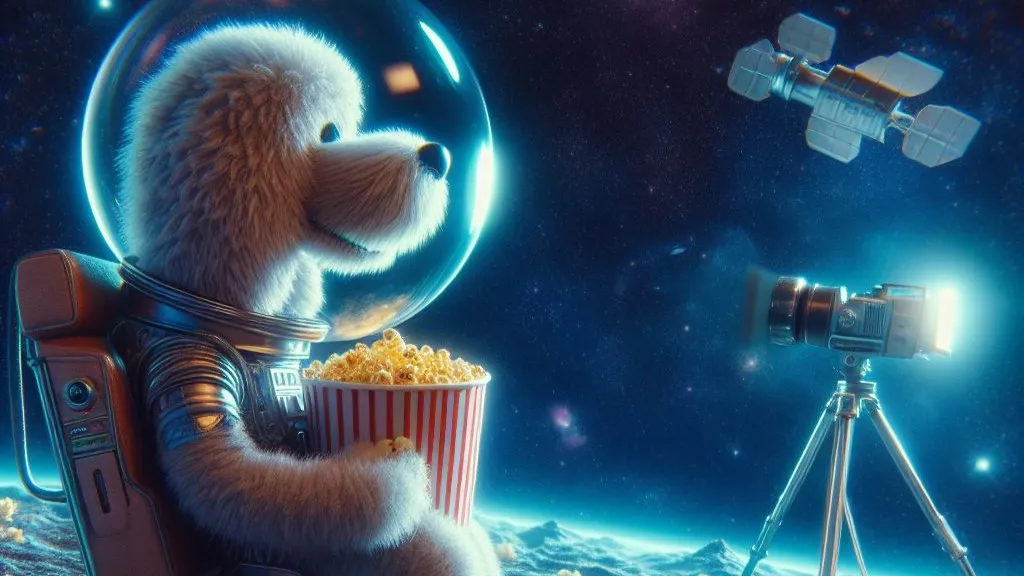 행성과 별이 빙글 도는 그래픽